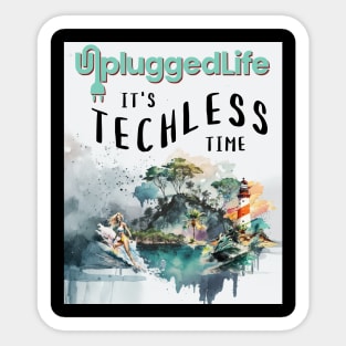 Unplugged Life Techless Time Tropical Island Watercolor Tee Sticker